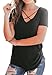 Women Short Sleeve Criss Cross Neck Casual Tops T-Shirt Black L