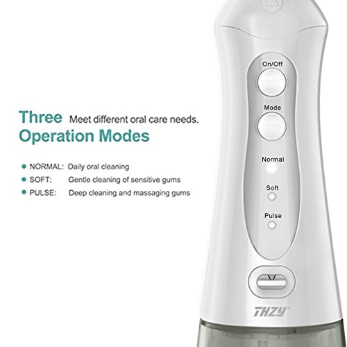 Cordless Water Flosser Oral Irrigator, THZY 2018 Upgraded IPX7 Waterproof 3-Mode USB Rechargable Professinal Portable Water Pick Dental Flosser with 4 Jet Tips for Braces and Teeth Whitening - Thumbnail 2