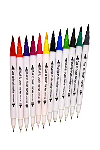 4 Seasons Dual Tip Water Colour Brush Pen Set Artistic 24 Colors Fineliner 0.4mm Markers Pen with 1-2 mm tip for Writing Drawing