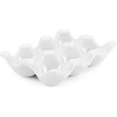 Flexzion Ceramic Egg Holder for Fridge, 6-Cup Porcelain Egg Tray, White | Countertop Egg Organizer with 6-Cup Trays for Storing Standard Chicken Eggs or Serving Appetizers