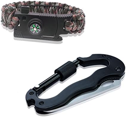 OutMall Paracord Bracelet &amp; Carabiners Knife Combos, Embedded Compass, Fire Starter, Scrapper, Whistle, Screwdriver, Bottle Opener for Camping, Climbing, Fishing, Traveling, Survival Gear Kit