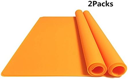 2Pack Multipurpose Soft Silicone Baking Mat With Waterproof Measurements Non Stick Non Slip Pastry Rolling Mat （15.8"by11.8" ）(Orange)
