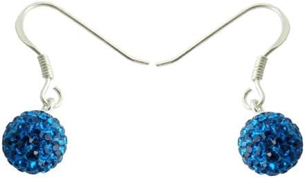 925 8MM Silver Capri Blue Crystal Hook Earring Jewelry