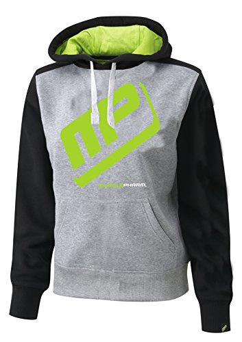 Musclepharm Men's Pull Over Hoodie - Grey/Black/Lime Green, Large