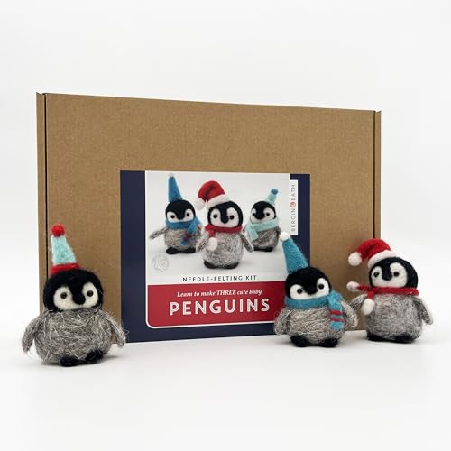 Bergin & Bath Needle Felting Kit, Penguins. Make Three Sweet Festive Decorations with This Beginner Friendly Craft kit for Adults and Teens. The Best Stocking Filler for Anyone Creative.