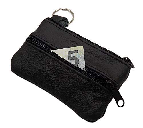 myledershop Genuine leather key case with 3 zipper compartments Made in EU in black