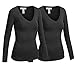Hollywood Star Fashion Women's Long Sleeve V-Neck Tee Tank Top Shirt, 2 Pack - Black, Black, X-Large