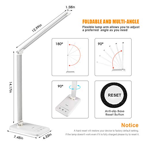 LED Desk Lamp, Desk Lamps for Home Office with USB Charging Port and
