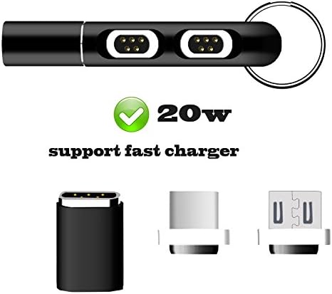 Magnetic USB Type C Adapter,Coopsion 2 in 1 Magnetic USB C to USB C and Android Adapter with Keychain Fast Charging Support 20W for SamSung Galaxy and Other Android USB-C Cell Phone (Black)