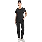 Leaddol Scrubs for Women Set, V-Neck Scrubs Top,Jogger Pants Scrubs Set with 11 Pockets, Machine Washable, Yoga Waistband