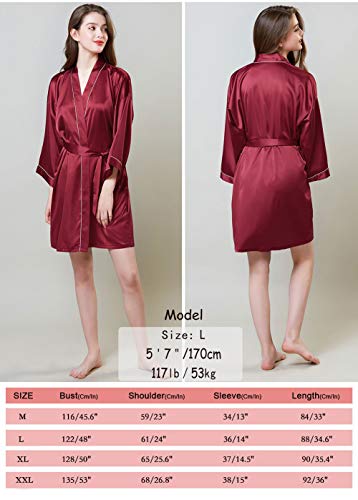 Women's Robe Satin Kimono Silk Luxury Short Silky Bathrobe for Bridesmaid Wedding Party Pink