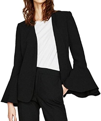 Macondoo Women's Fashion Trumpet Sleeve Slim One Button Blazer Jacket Black X-Small
