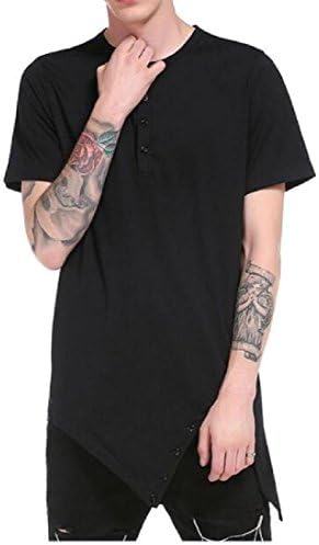 SportsX Men's Top Buckle Unbalanced Leisure Simple Solid Color T-Shirts