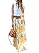 Asvivid Women's Boho Floral Print High Waist Pleated Chiffon Long Maxi Skirt