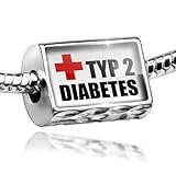 Charm Medical Alert, type 2 diabetes - Bead Fit All European Bracelets , Neonbl