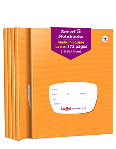 WOODSNIPE Medium Square Ruled Notebooks | Square 0.5 inch | 176 Pages Jumbo Size | Hard Brown Cover | 15.5 cm x 19 cm Approx | Maths Exercise Small Grid Notebooks | Pack of 5 Books | GSM 60 (ws9121)