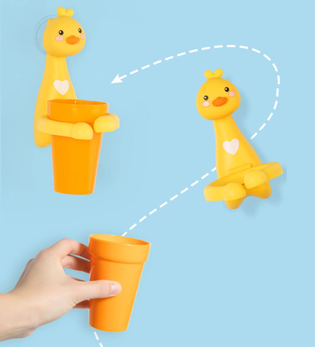 Children's Toothbrush Holder Toothbrush Holder Christmas Gift Cartoon Animals Bathroom Mug Glass Bath Ball Toothpaste Holder Toothbrush Washing Set with 1 x Free Toothbrush (Duck)