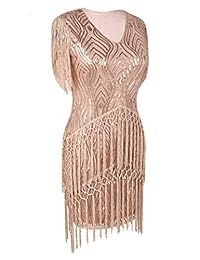 PrettyGuide - Vestido flapper con flecos y lentejuelas inspirado en los años 20