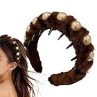 ガールズ パール ヘアバンド，滑り止め ヘアア クセサリー，櫛歯付きプラッシュパ ールヘアアクセサリー | 女性 レディ 母 女友達 先生 写真 小道具 パーティー 誕生日 用 ダンスや遊びなどの動的な活動中でもずれにくく、日常使いから特別な日まで、スタ