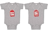 Panoware Funny Twins Baby Gift Bodysuit | Buy One Get One, Heather Grey, 0-3 Months