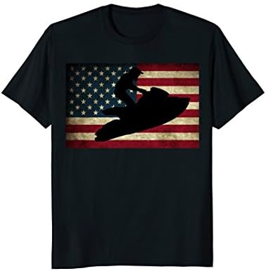 Mens Jet Ski T Shirt Jet Skier Tee Jet Skiing T-Shirt USA Flag Large Black