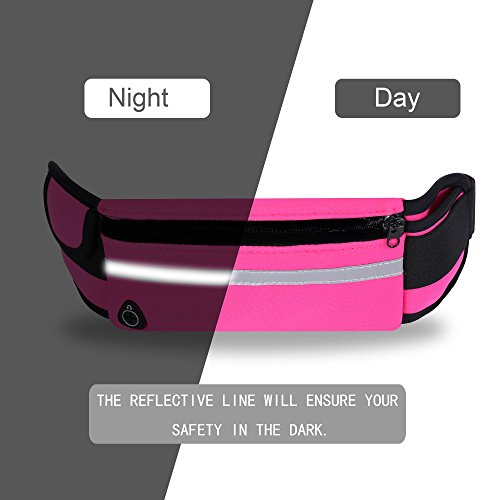 Running Belt,Adjustbale Fitness Belt with Water bottle, Waterproof Reflective Zipper Waist Pack for Runners, Race, Marathon, Hiking … (Pink)