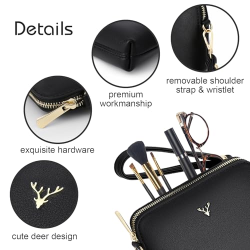 ZMDB Handbag Women's Small Shoulder Bag Women's PU Leather Mobile Phone Case with Wrist Strap & Adjustable Removable Shoulder Strap, Shoulder Bag Women's Bag Zip Crossbody Bag (Black Large)