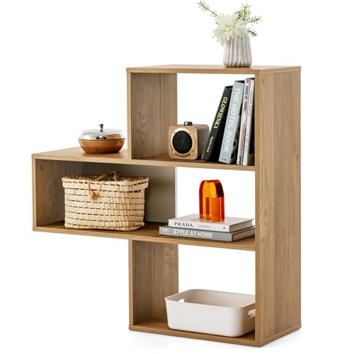 Giantex 3-Tier Bookshelf, Wooden Convex Bookcase for Small Space, Modern Freest…