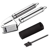 Aickar Garlic Press, FDA Approved Garlic Mincer and Chopper, Garlic Peeler Silicone Tube Roller and Crusher, Garlic Chopper Stainless Steel