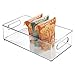 mDesign Large Stackable Kitchen Storage Organizer Bin with Pull Front Handle for Refrigerators, Freezers, Cabinets, Pantries - BPA Free, Food Safe - Deep Rectangle Tray Basket, Pack of 6, Clear