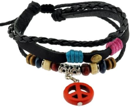 Zen Adjustable PU Leather Bracelet Wristband (Peace Sign)