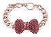 2 Pieces of Rose Goldtone with Pink Iced Out Large 3D Bow 9 Inch Cuban Chain Link 12mm Adjustable Bracelet