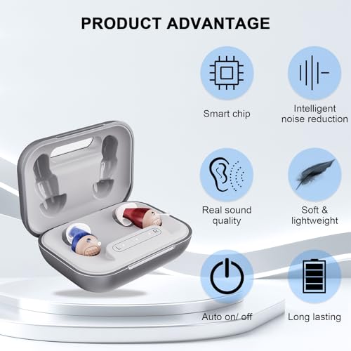 Rechargeable Hearing Aids for Seniors, Smart Noise Reduction Hearing Aid with Crystal Clear Sound, with Portable Charging Case