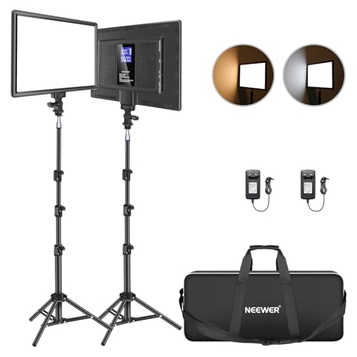 NEEWER 13" LED Video Light Panel Lighting Kit, 2 Pack Dimmable Bicolor Soft Lights with Light Stand, 8000mAh Built-in Battery, 3200K~5600K CRI 97+ 2400Lux for Gaming/YouTube/Photography