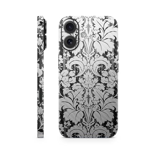 Carbon Fiber Phone Skin Compatible with Apple iPhone 16 - Floral Retro - Premiu…