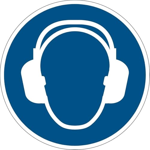 Durable Adhesive ISO Use Ear Protection Sign Safety Floor Sticker - 43cm - Attach to Any Smooth and Solid Floor - Easy to Install and Extremely Durable