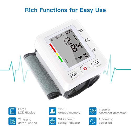 Hermano Digital Wrist Blood Pressure Monitor Automatic Heart Rate Detection Heartbeat BP Monitor Large LCD Display Portable Case for Home Use