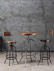 Set of 2-Industrial Bar Stools with Backrest-Swivel