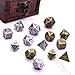 Jovitec 14 Pieces Metal Solid Zinc Alloy Game D&D Dices Set Durable Polyhedral Dice with Printed Numbers and Velvet Storage Bags for Game, Dungeons and Dragons, RPG, Math Teaching (B)