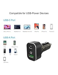 Cargador de coche USB C PD 63W, ZeaLife 45W tipo C para portátil y cargador de teléfono USB 18W QC 3.0 compatible con iPhone Xs, iPad Pro, Galaxy S9 S8, Pixel XL, Dell XPS 13, MacBook 2018