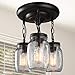 LNC Flush Mount Ceiling Light Fixture,Farmhouse Mason Jar Glass Pendant for Kitchen Island Bedroom Living-Room A02981, Brown