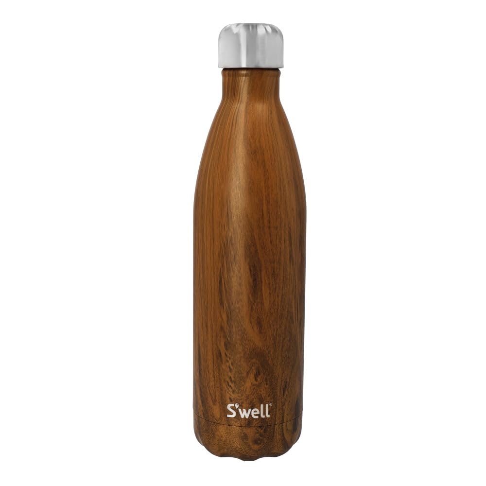 S'well Stainless Steel Reusable Water Bottle, 750ml, Teakwood, Triple-Insulated and Leak-Proof Drinking Bottle for Hot and Cold Beverages up to 48h Cold/24h Hot, Brown
