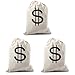 3PCS 11.8 x 15.5 Inches Large Bank Robber Costume Money Bags with Eye Patches - Halloween Drawstring Pouch with Dollar Sign - Trick or Treat/Burglar/Cowboy Pirate Party Supplies Cosplay Props