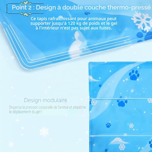 Dog Cat Cooling Mat with Non-Toxic Gel Self-Cooling Pad Scratch Resistant Durable for Summer (Blue, 50 x 90cm)