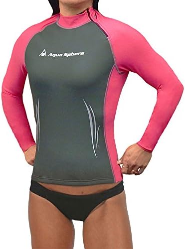 Womens Swim Skin Long Sleeve High Neck Rash Guard Shirt, Large