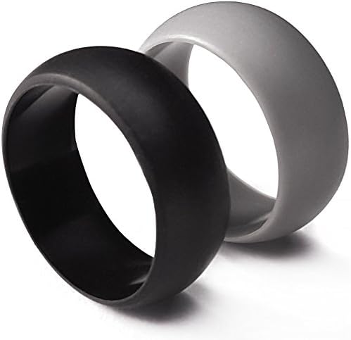 Mens Silicone Wedding Ring Wedding Band - 2 Pack Black &amp; Dark Grey High Performance Safety (9)