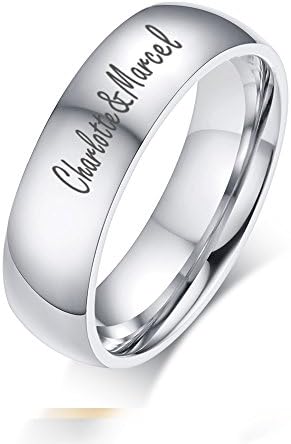 XUANPAI Free-Engraving Stainless Steel Domed Plain Engagement Wedding Band Ring,Personalized Gift