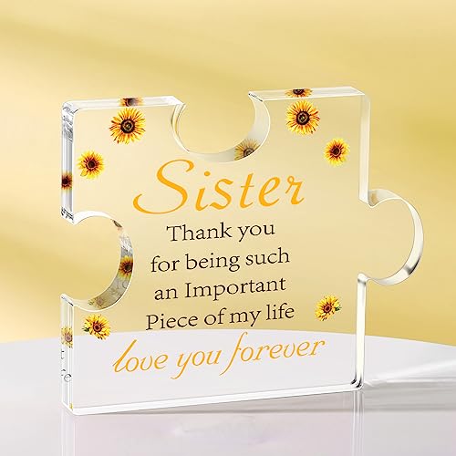 Barydat Birthday Gifts for Sister 3.35 x 2.76 Inch Mom Father Daughter Engraved Acrylic Block Puzzle for Presents Desk Decorations from Brother(Sister)