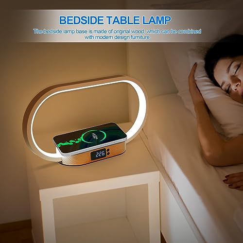 TERRIFI Bedside Lamp with Wireless Charger, LED Desk Lamp with USB Port, Touch Control Table Lamp with Clock, Ideal for Bedroom Nightstand, Dimmable & 3 Colors Temperatures, Modern Home Office Decor
