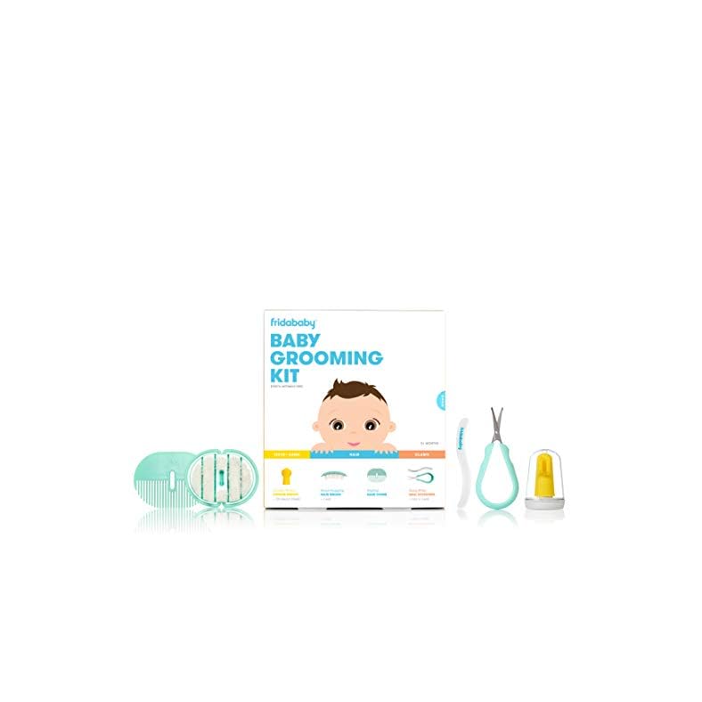 FridaBaby Grooming Kit Includes Finger Brush with Storage Stand Hair Brush with Case Styling Hair Comb Easy Grip Nail…